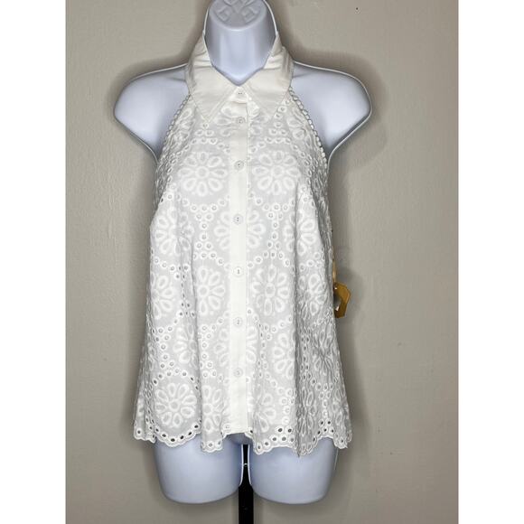 NWT Ryegrass Sleeveless Eyelet Top Button-Up Backless Collared Ivory Women's 4 - Picture 1 of 6